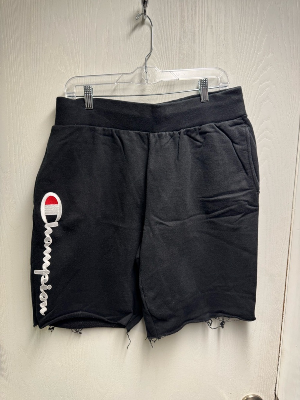 Champion Men’s Black Athletic Logo Shorts with Red Accent